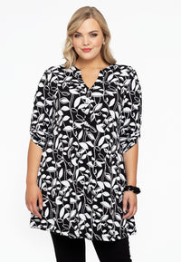 Tunic grandad collar LEAVES - black - #2
