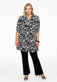 Tunic grandad collar LEAVES - black - #1