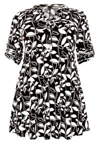 Tunic grandad collar LEAVES - black - #4