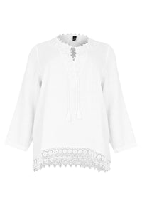 Chemisier large avec dentelle LINENBlouse wide crochet LINEN - white - #4
