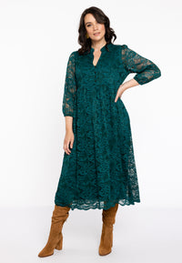 Dress puffed sleeve lace - dark green - #1