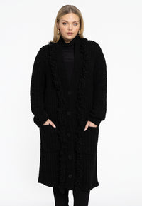 Cardigan teddy fringing - black - #1