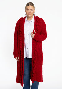 Cardigan teddy fringing - red - #1