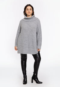 Pullover with turtleneck and strass - grey - #2