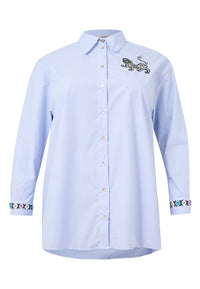 Striped blouse with embroidery - light blue - #4