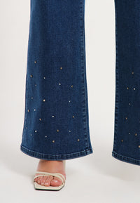 Jeans wide leg 5-pocket with strass - indigo - #4