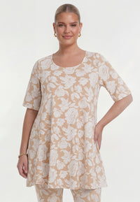 Tunique large en bas FLOWER STAMP - light brown - #1