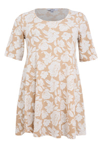 Tunique large en bas FLOWER STAMP - light brown - #3