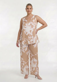 Trousers BLURRED ROSES - light brown - #2