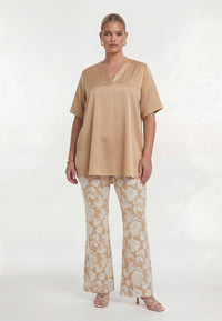 Trousers bootleg FLOWER STAMP - light brown - #1