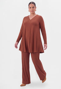 Tunic wide bottom with strass UNI R-DOLCE - mid brown - #1