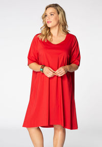 Dress tied back stretch cotton - red - #1