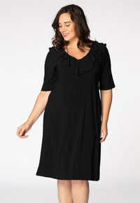 Dress ruffled V-neck DOLCE - black - #1