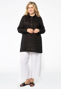 Shirt polo collar LINEN - black - #1