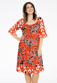 Dress wide neck MIX PRINT - red - #1