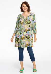 Tunic wide bottom frill FLOWERY - black - #1