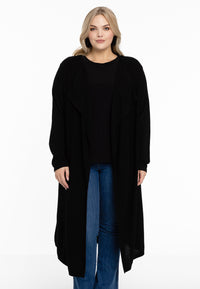 Cardigan drape neck cashmere - black - #1