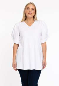 Tunic flare puff sleeve COTTON - white - #1