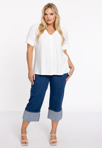 Jeans 4 pocket turn-up crop - indigo - #1