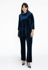 Shirt A-line standing collar VELVET - blue - #2