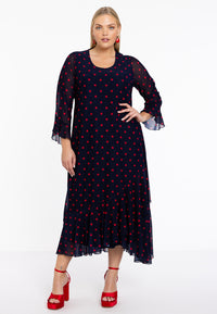 Dress Long Ruffle DOTS - blue - #1
