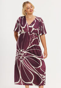 Dress V-neck FLORAL MERLOT - dark red - #1