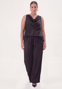 Trousers straight SATIN - black - #1