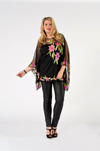 Tunic square roses beading - black - #1