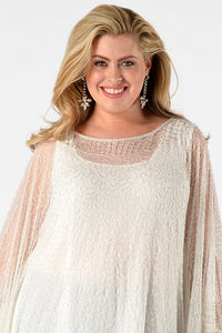 Tunic square net beaded border - white - #2