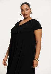 Dress plissé frill V-neck Swing DOLCE - black - #1