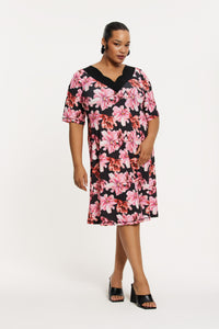 Dress A-line double v-neck LILIUM - pink - #2