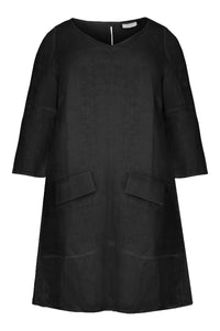 Dress A-line pockets linen - black - #4