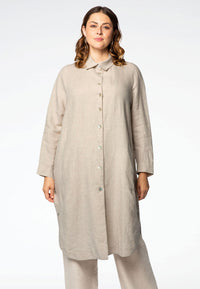 Blouse buttoned slits LINEN - brown - #1