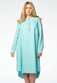 Dress beaded neck LINEN - blue - #2