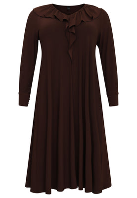 Midi-dress frilled V-neck DOLCE - brown - #1