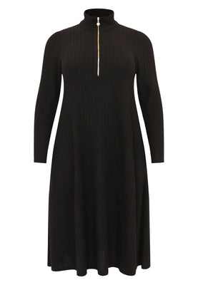 Pullover-dress zipped collar RIB - black  - #3