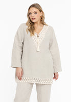 Blouse wide crochet LINEN - light brown - #1