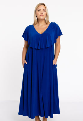 Dress Frilled V-neck Swing DOLCE - indigo - #1