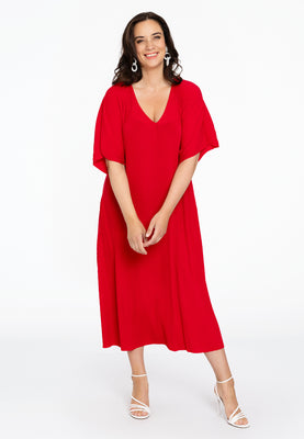 Dress V-neck PLISSE - red  - #2