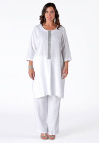 Dress beaded LINEN - white - #2