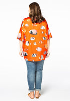 Blouse wide frilled sleeves FISHES - orange  - #3