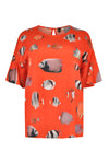 Blouse wide frilled sleeves FISHES - orange - #4