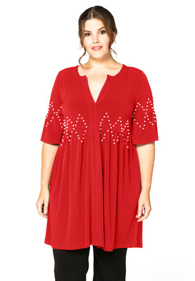 Tunic ruffled pearls DOLCE - red  - #1