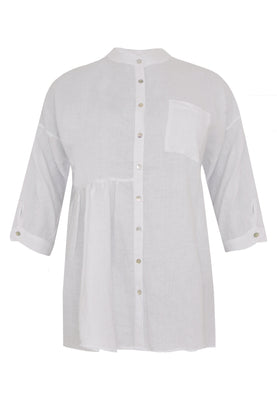 Blouse asymmetric ruffled LINEN - white  - #2