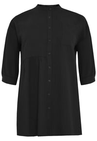 Blouse asymmetric ruffled LINEN - black - #3