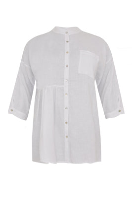 Blouse asymmetric ruffled LINEN - white  - #1