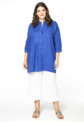 Blouse asymmetric ruffled LINEN - light blue - #2