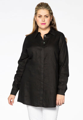 Blouse blind button closure LINEN - black  - #1