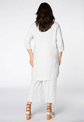 Tunic beaded v-neck LINEN - white  - #3