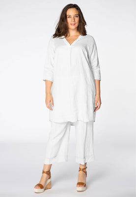 Tunic beaded v-neck LINEN - white  - #2